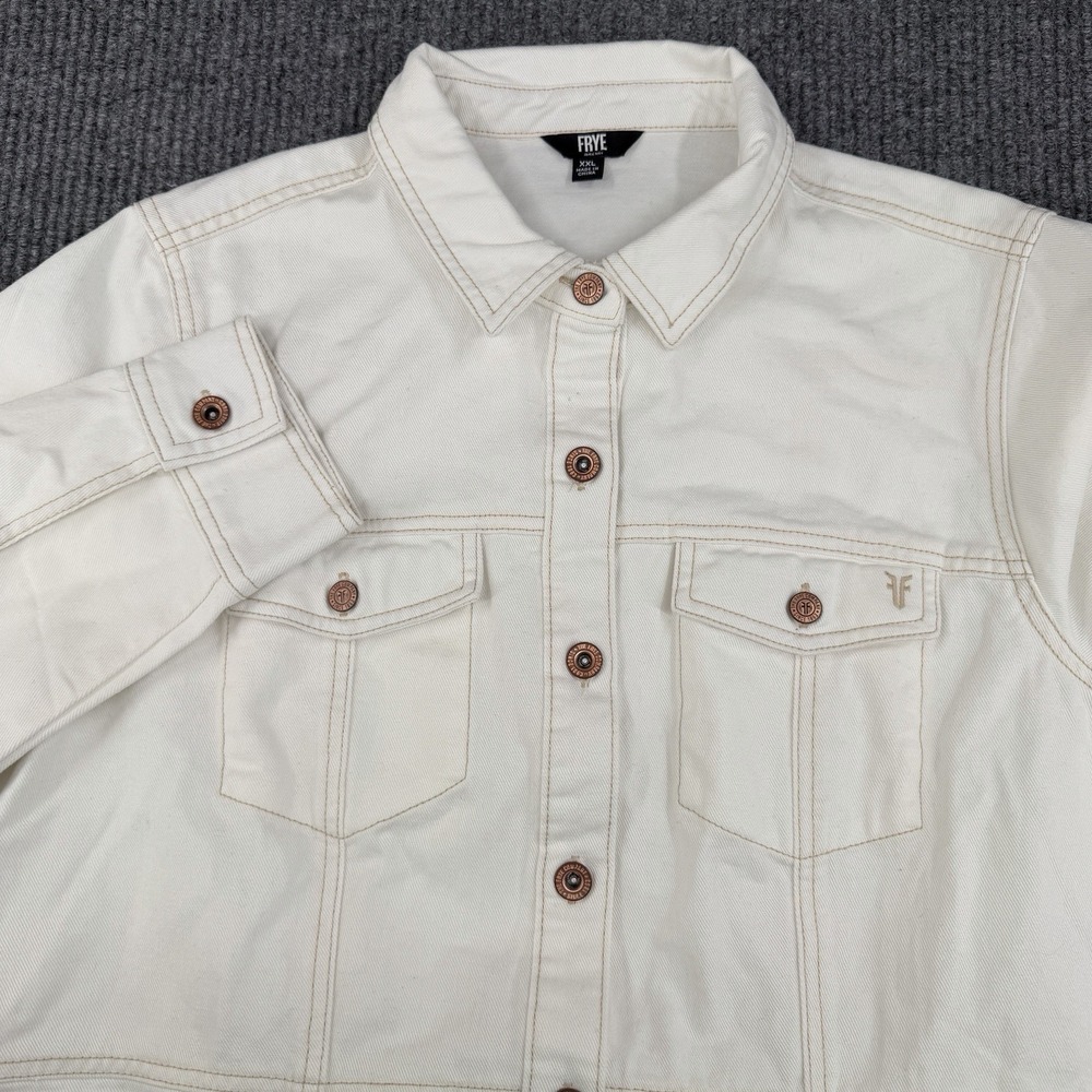 Frye Women Denim Off White Button Up Long Sleeve Shirt Mini Dress XXL Cowgirl